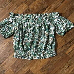 LOFT Green Paisley Off-Shoulder Blouse